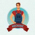 Round icon on white background with car mechanic