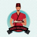 Round icon on white background with food courier