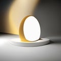 Round illuminated pedestal or podium, geometric empty for product presentation. Gallery platform, free stand for items. 3d.