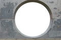 round illuminator in ragged concrete wall. Mockup for techno, cyberpank, retrofuturistic comix or game interior design