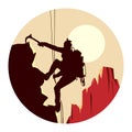 Round illustration of alpinists.