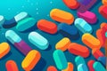 pharmaceutical drug pharmacy illustration medical medication capsule pill tablet medicine. Generative AI.