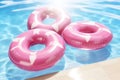 Round inflatables rubber swimming rings in pool. Generative AI