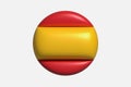 Round, inflated icon of the flag of Spain, button, emblem.