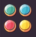 Round interface buttons. Cartoon color button, user app gaming development elements. Game design, shine glossy vector Royalty Free Stock Photo