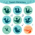 Round internet icons of tweet birds social media