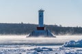 Round Island Passage Lighthouse in winter. Royalty Free Stock Photo