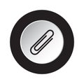 Round black, white icon - paper clip, paperclip