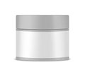 Round jar with blank label, vector mockup. Cosmetic bottle with lid template Royalty Free Stock Photo