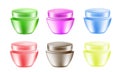 Round jars in different colors for cosmetics - body cream or other cosmetological remedy . Vector illustration.