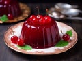 Round jelly pudding with cherry berries