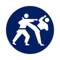 Round Karate Kumite pictogram, new sport icon in blue circle Royalty Free Stock Photo