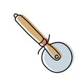 Round knife. Kitchenware sketch. Doodle line vector kitchen utensil and tool. Cutlery illustration