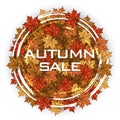 Round label with autumn maple leaves. Autumn frame.
