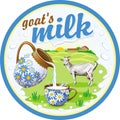 Round label on goat`s milk