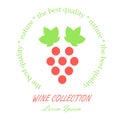Round label Wine collection. Line style green leafs and red grape bunch, Lorem ipsum on white, nature, the best quality Royalty Free Stock Photo