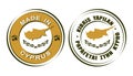 Round labels "Made in Cyprus" with flag and olives icon