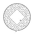 A round labyrinth with an entrance and an exit. Simple flat vector illustration isolated on white background. With a place for Royalty Free Stock Photo