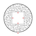 Round labyrinth with four entrances and one exit. Simple flat vector illustration isolated on white background. With a place for Royalty Free Stock Photo