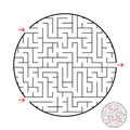 A round labyrinth with two entrances and one exit. Simple flat vector illustration isolated on white background. With the answer Royalty Free Stock Photo