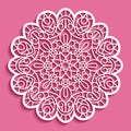 Round lace doily, cutout paper pattern