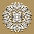 Round lace frame on beige background. Template for wedding or gr Royalty Free Stock Photo