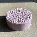 Round lavender soap bar with a Royalty Free Stock Photo