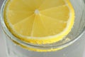 Round lemon slice in slaked soda water Royalty Free Stock Photo