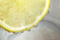 Round lemon slice in slaked soda water Royalty Free Stock Photo