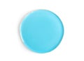 A round light blue glazed ceramic plate (dish) on a white backgr