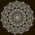 Round line art Baroque vector mandala pattern. Lace vintage floral circle ornament with elegance lacy flowers, leaves, lines, Royalty Free Stock Photo
