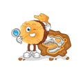 Round log archaeologists with fossils mascot. cartoon vector