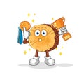 Round log winner with trophie. cartoon character Royalty Free Stock Photo