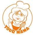 Round logo for cafe confectionery or bakery with cute grandma character in cook cap