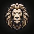 round logo emblem with a lion& x27;s head on dark background