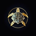 round logo emblem symbol badge with golden turtle on a black background