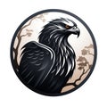 round logo emblem symbol icon with head of bird eagle hawk falcon on a white background