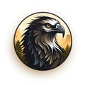 round logo emblem symbol icon with head of bird eagle hawk falcon on a white background Royalty Free Stock Photo