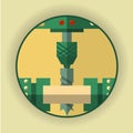 Round logo, icon, symbol of the drilling process. The emblem for