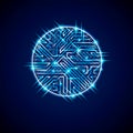 Round luminescent blue circuit board with electronic components