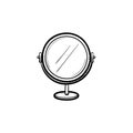 Round makeup mirror hand drawn sketch icon.