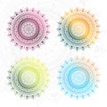 Round mandala background with various colour gradient combinations.