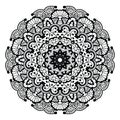 Round mandala. Black and white.