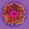 STARS PURPLE AND YELLOW FLOWER MANDALA IN BLUE, GREEN, ORANGE, RED