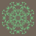 Round mandala, green pattern on a grey background Royalty Free Stock Photo
