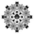 Round Mandala Halloween black template, isolated illustration on white