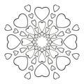 Round mandala made of hearts symbol of love, Can be used for coloring book, Vector