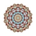 Round mandala pattern in red and blue colors. Lace decorative ornament for printing. Royalty Free Stock Photo