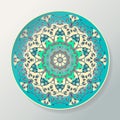 Round mandala pattern. Vector decorative ceramic plate with ornament in ethnic style.