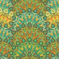 Round mandala seamless pattern. Arabic, Indian, Islamic, Ottoman ornament. Yellow and green floral pattern, motif. Royalty Free Stock Photo